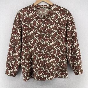 ADDENDA Top Womens M Paisley Shirt Blouse Button Front Long Sleeve Brown VTG